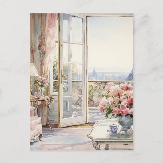 Waterverf land woonkamer feestdagenkaart (Voorkant)