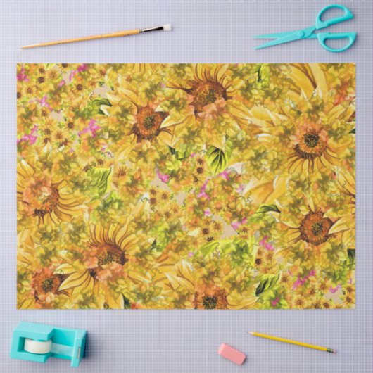 Waterverf land zonnebloemen ontkoppeling achtergro tissuepapier (Craft)