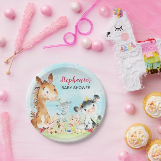 Waterverf landbouwhuisdieren Baby shower Papieren Bordje (Feest)