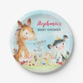 Waterverf landbouwhuisdieren Baby shower Papieren Bordje (Voorkant)