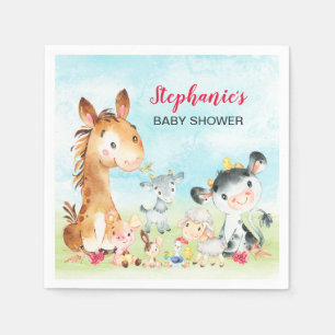 Waterverf landbouwhuisdieren Baby shower Servet