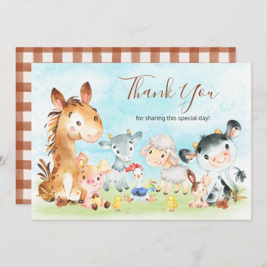 Waterverf landbouwhuisdieren bedankkaart (Voorkant / Achterkant)