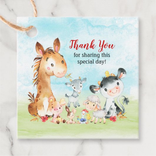 Waterverf landbouwhuisdieren Hartelijk dank Bedankjes Labels (Voorkant)