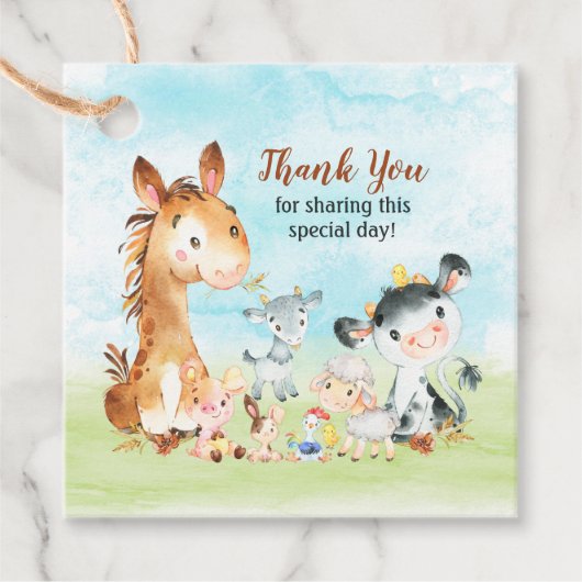 Waterverf landbouwhuisdieren Hartelijk dank Bedankjes Labels (Voorkant)