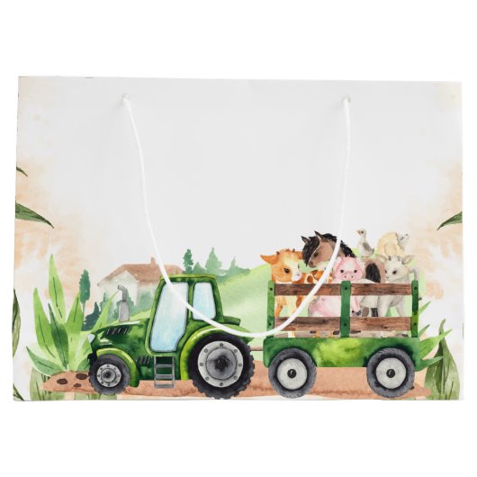 Waterverf Landdieren Tractor Baby shower Groot Cadeauzakje (Achterkant)