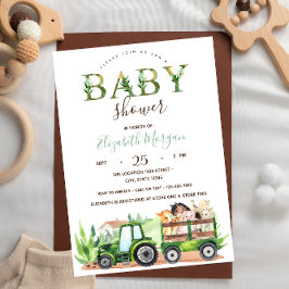 Waterverf Landdieren Tractor Baby shower Kaart