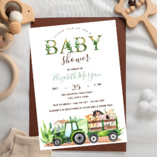 Waterverf Landdieren Tractor Baby shower Kaart