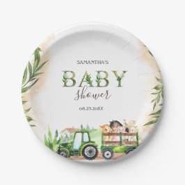 Waterverf Landdieren Tractor Baby shower Papieren Bordje