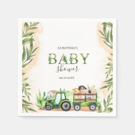 Waterverf Landdieren Tractor Baby shower Servet