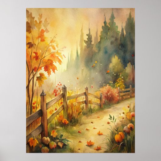 Waterverf Landelijk Herfstlandschap Poster (Voorkant)