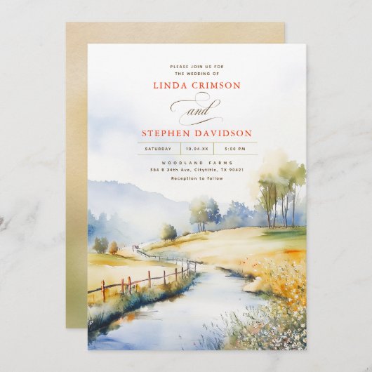 Waterverf Landelijk Landschap Rustiek Landelijk Tr Kaart (Voorkant / Achterkant)