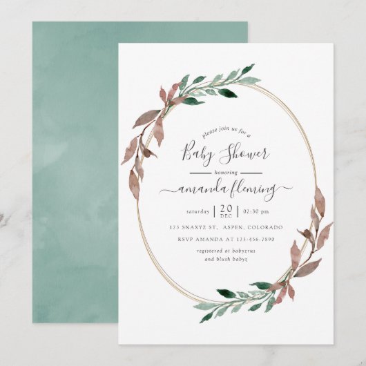 Waterverf Landelijke Groene Winter Baby Shower Kaart (Voorkant / Achterkant)
