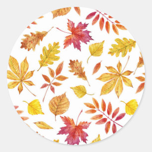 Waterverf Landelijke Herfstbladeren Patroon Ronde Sticker