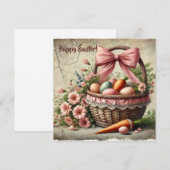 Waterverf landelijke mand met kant en pastel eiere feestdagenkaart (Voorkant / Achterkant)