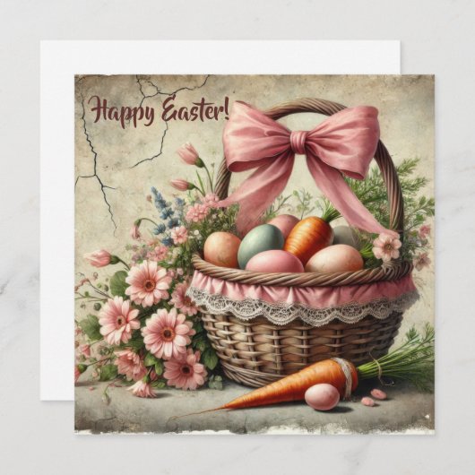 Waterverf landelijke mand met kant en pastelkleuri feestdagenkaart (Voorkant / Achterkant)