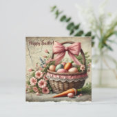 Waterverf landelijke mand met kant en pastelkleuri feestdagenkaart (Staand voorkant)