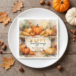 Waterverf Landelijke Pompoen Familie Thanksgiving Servet