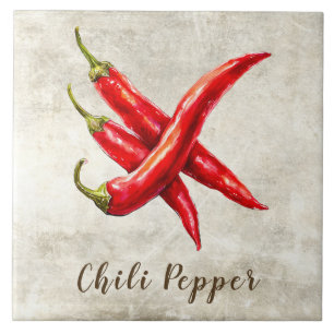 Waterverf Landelijke Rode Chilipeper Nep Textuur Tegeltje