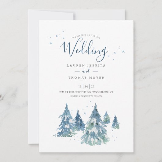 Waterverf Landelijke Winter Boom Bruiloft Kaart (Voorkant)