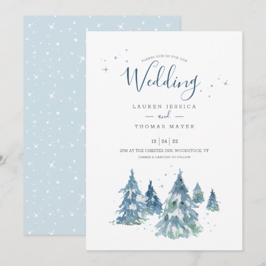 Waterverf Landelijke Winter Boom Bruiloft Kaart (Voorkant / Achterkant)