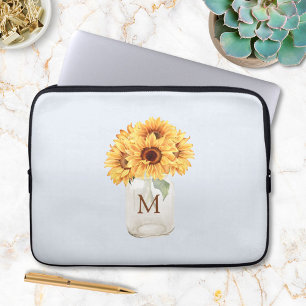 Waterverf Landelijke Zonnebloem Boeket in Metselaa Laptop Sleeve