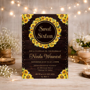 Waterverf Landelijke Zonnebloemen Krans Sweet 16 Kaart