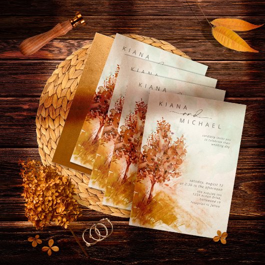 Waterverf Landscape Wedding Autumn Gold ID786