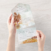 Waterverf Landscape Wedding Autumn Gold ID786 All In One Uitnodiging (Afscheurbaar)