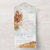Waterverf Landscape Wedding Autumn Gold ID786 All In One Uitnodiging (Binnen)