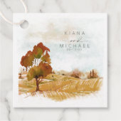 Waterverf Landscape Wedding Autumn Gold ID786 Bedankjes Labels (Voorkant)