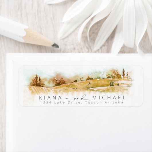 Waterverf Landscape Wedding Autumn Gold ID786 Etiket (Insitu)