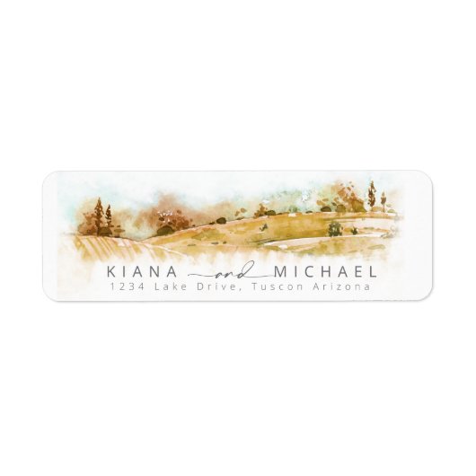 Waterverf Landscape Wedding Autumn Gold ID786 Etiket (Voorkant)