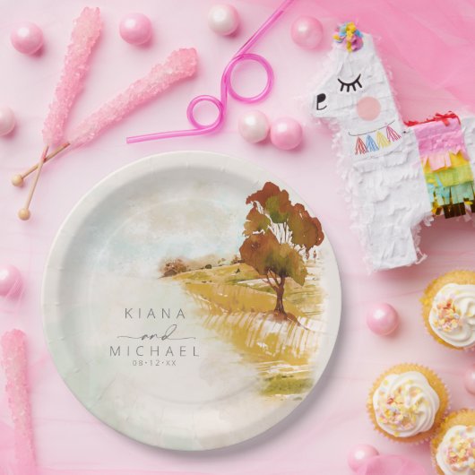 Waterverf Landscape Wedding Autumn Gold ID786 Papieren Bordje (Feest)