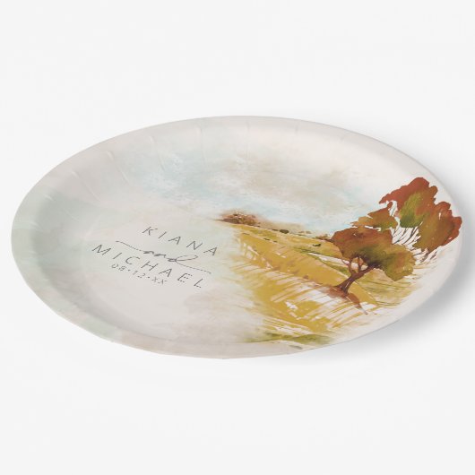 Waterverf Landscape Wedding Autumn Gold ID786 Papieren Bordje (Gekanteld)