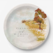 Waterverf Landscape Wedding Autumn Gold ID786 Papieren Bordje (Voorkant)