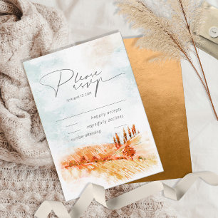 Waterverf Landscape Wedding Autumn Gold ID786 RSVP Kaartje