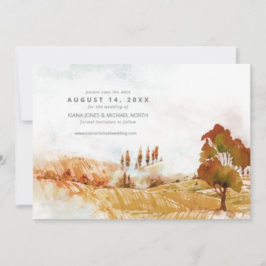 Waterverf Landscape Wedding Hrz Autumn Gold ID786 Save The Date (Voorkant)