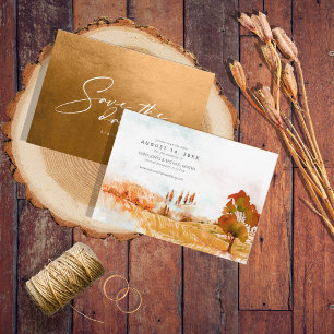 Waterverf Landscape Wedding Hrz Autumn Gold ID786 Save The Date
