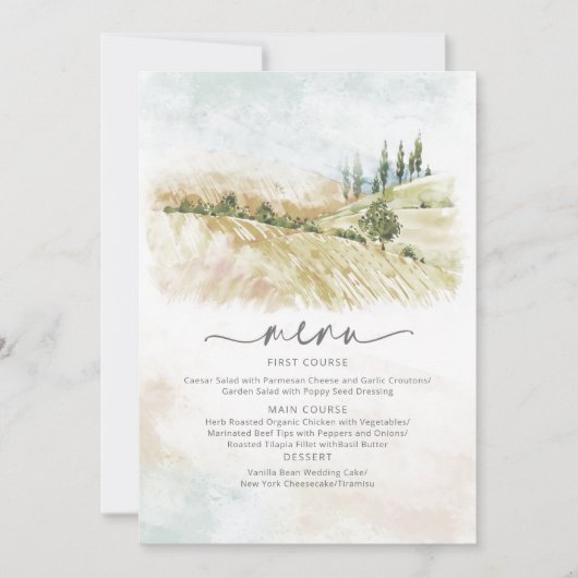 Waterverf Landscape Wedding Menu Sage Green ID786 (Voorkant)