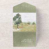 Waterverf Landscape Wedding Sage Green ID786 All In One Uitnodiging (Buitenkant)