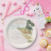 Waterverf Landscape Wedding Sage Green ID786 Papieren Bordje (Feest)