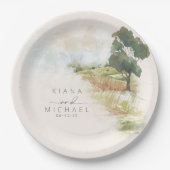 Waterverf Landscape Wedding Sage Green ID786 Papieren Bordje (Voorkant)