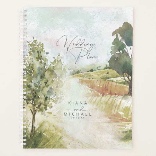 Waterverf Landscape Wedding Sage Green ID786 Planner (Voorkant)