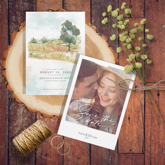 Waterverf Landscape Wedding Sage Green ID786 Save The Date