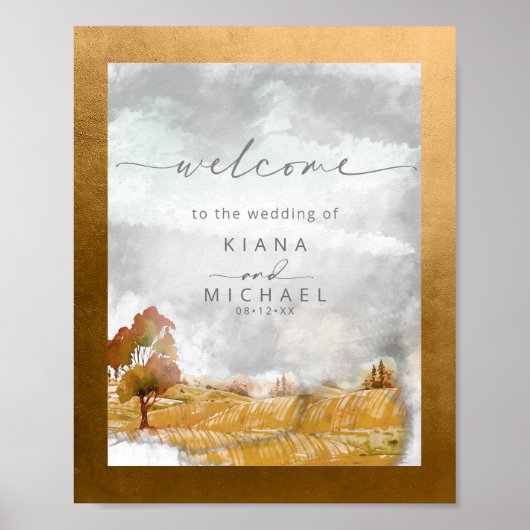 Waterverf Landscape Wedding Welcome Autumn ID786 Poster (Voorkant)