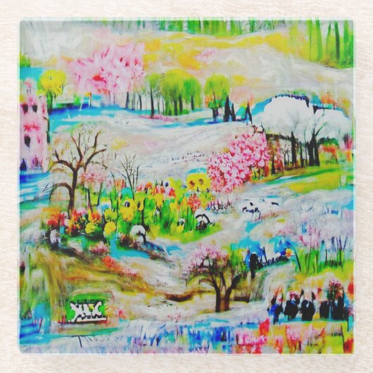 Waterverf Landschap 2 Glazen Onderzetter (Voorkant)