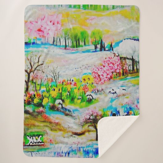 Waterverf Landschap 2 Sherpa Deken (Voorkant)