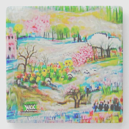 Waterverf Landschap 2 Stenen Onderzetter (Voorkant)