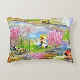 Waterverf landschap accent kussen