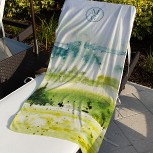 Waterverf Landschap Blauw Groen Geel Monogram Strandlaken